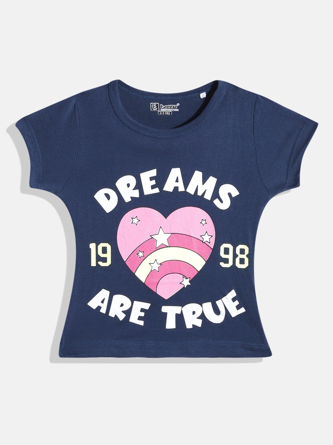 

Eteenz Girls Printed Pure Cotton T-shirt, Navy blue