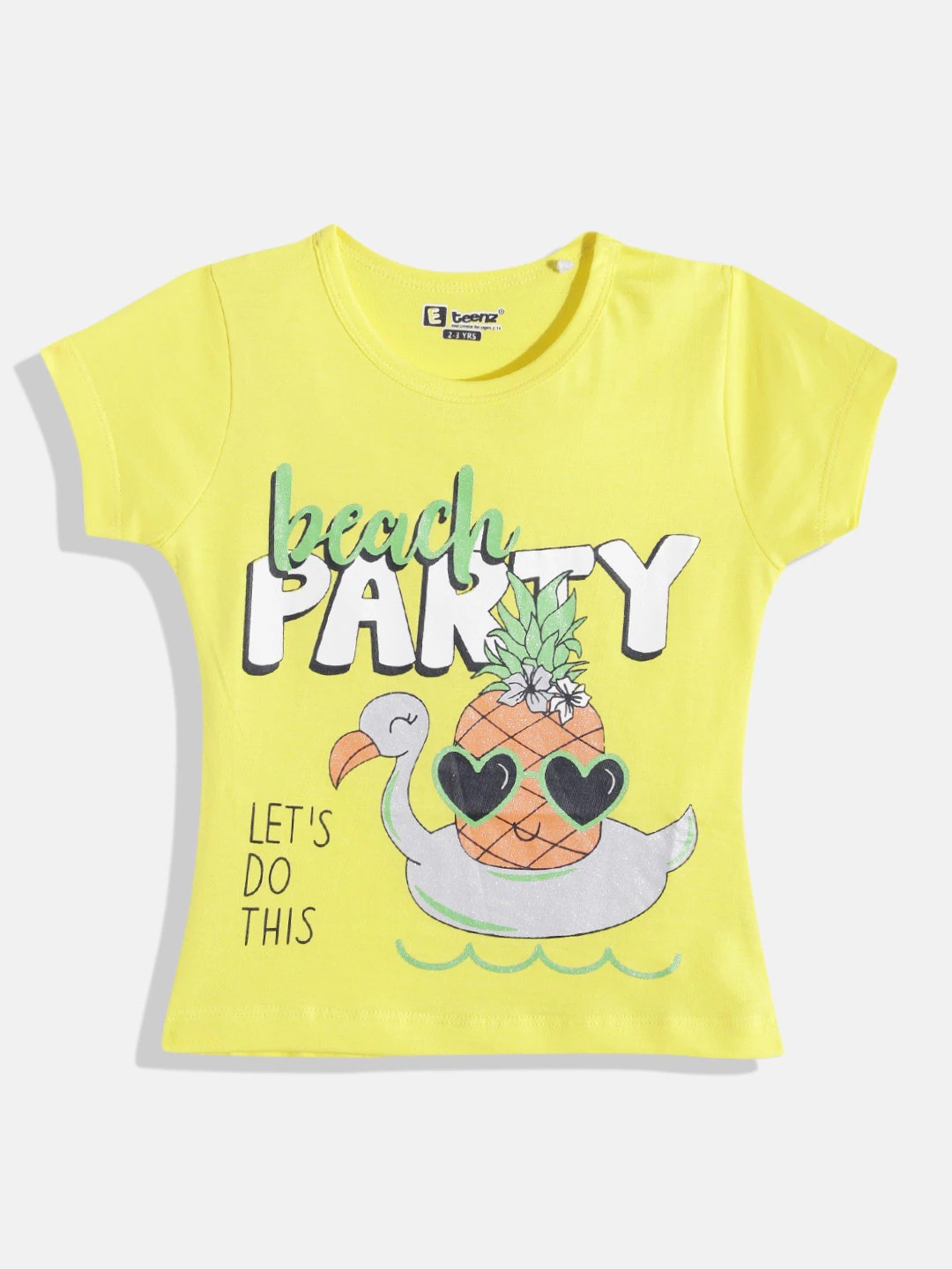 

Eteenz Girls Printed Pure Cotton T-shirt, Yellow
