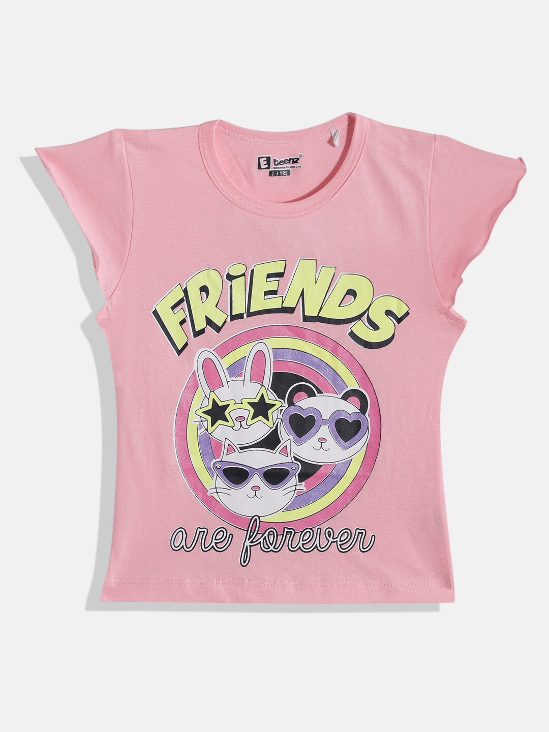 

Eteenz Girls Typography Printed & Glitter Embellished Pure Cotton T-shirt, Pink
