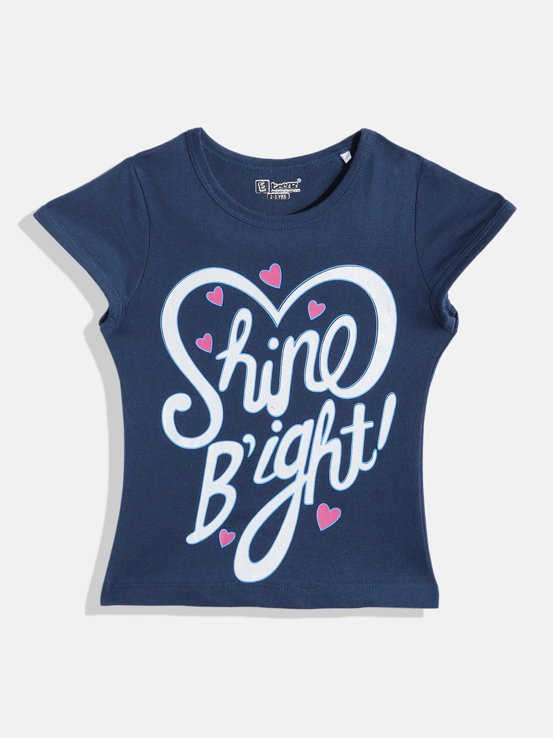 

Eteenz Girls Typography Printed Pure Cotton T-shirt, Navy blue