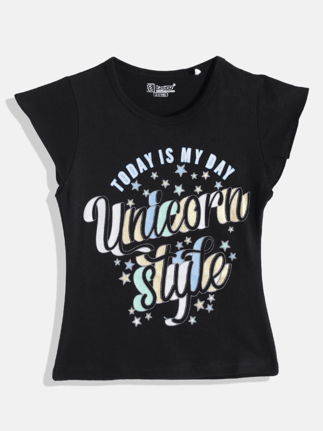 

Eteenz Girls Premium Cotton Typography Printed T-shirt, Black