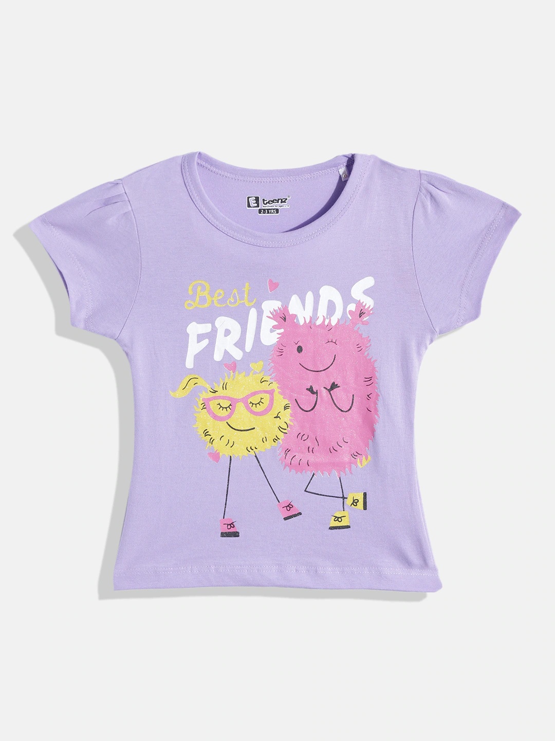 

Eteenz Girls Typography Printed Puff Sleeves Cotton T-shirt, Purple