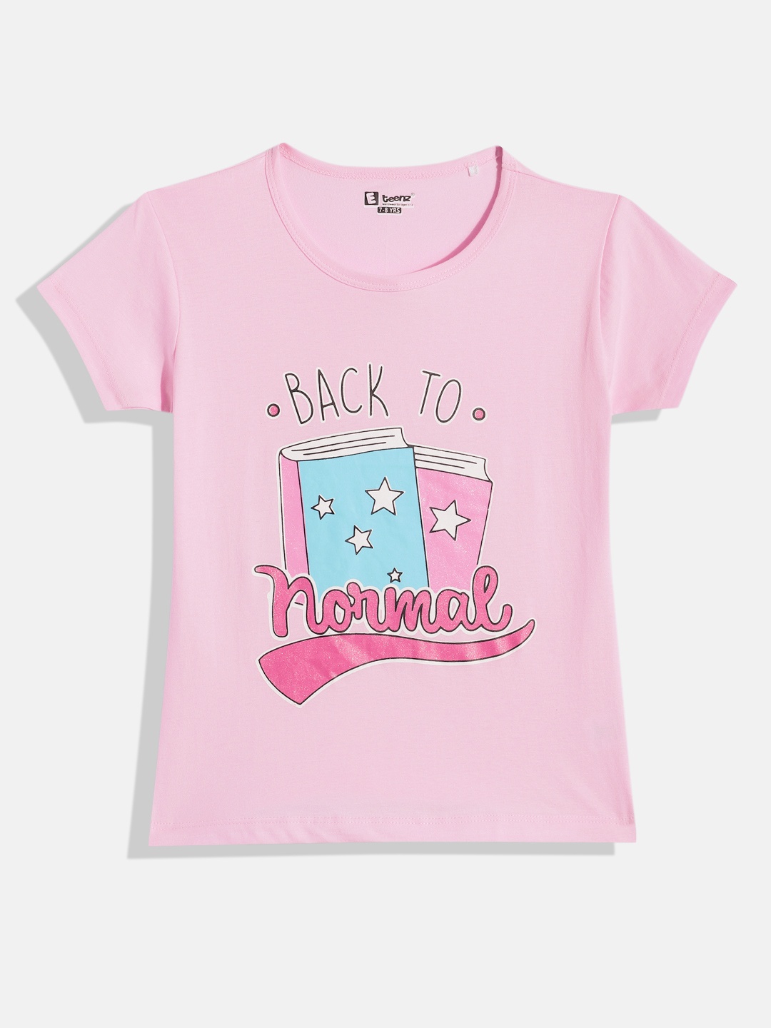

Eteenz Girls Printed & Glitter Embellished Pure Cotton T-shirt, Pink