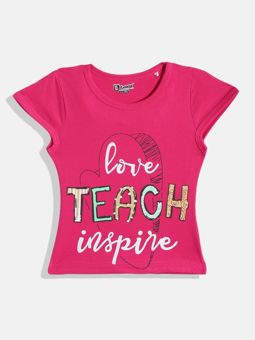 

Eteenz Girls Typography Printed Premium Cotton T-shirt, Fuchsia