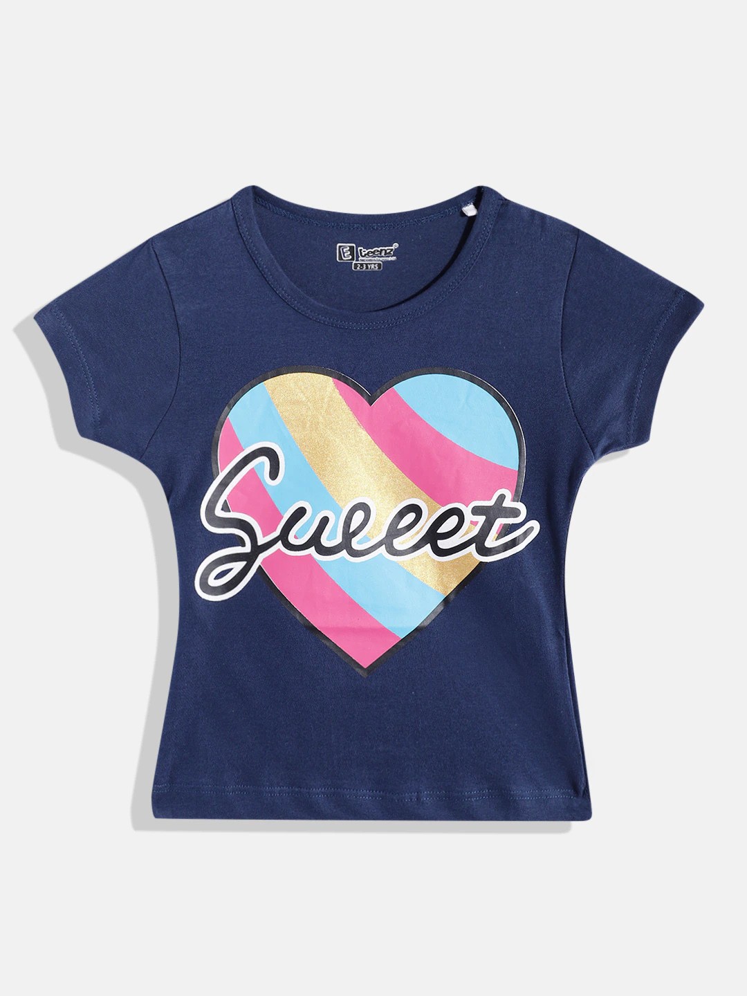 

Eteenz Girls Printed Pure Cotton T-shirt, Navy blue