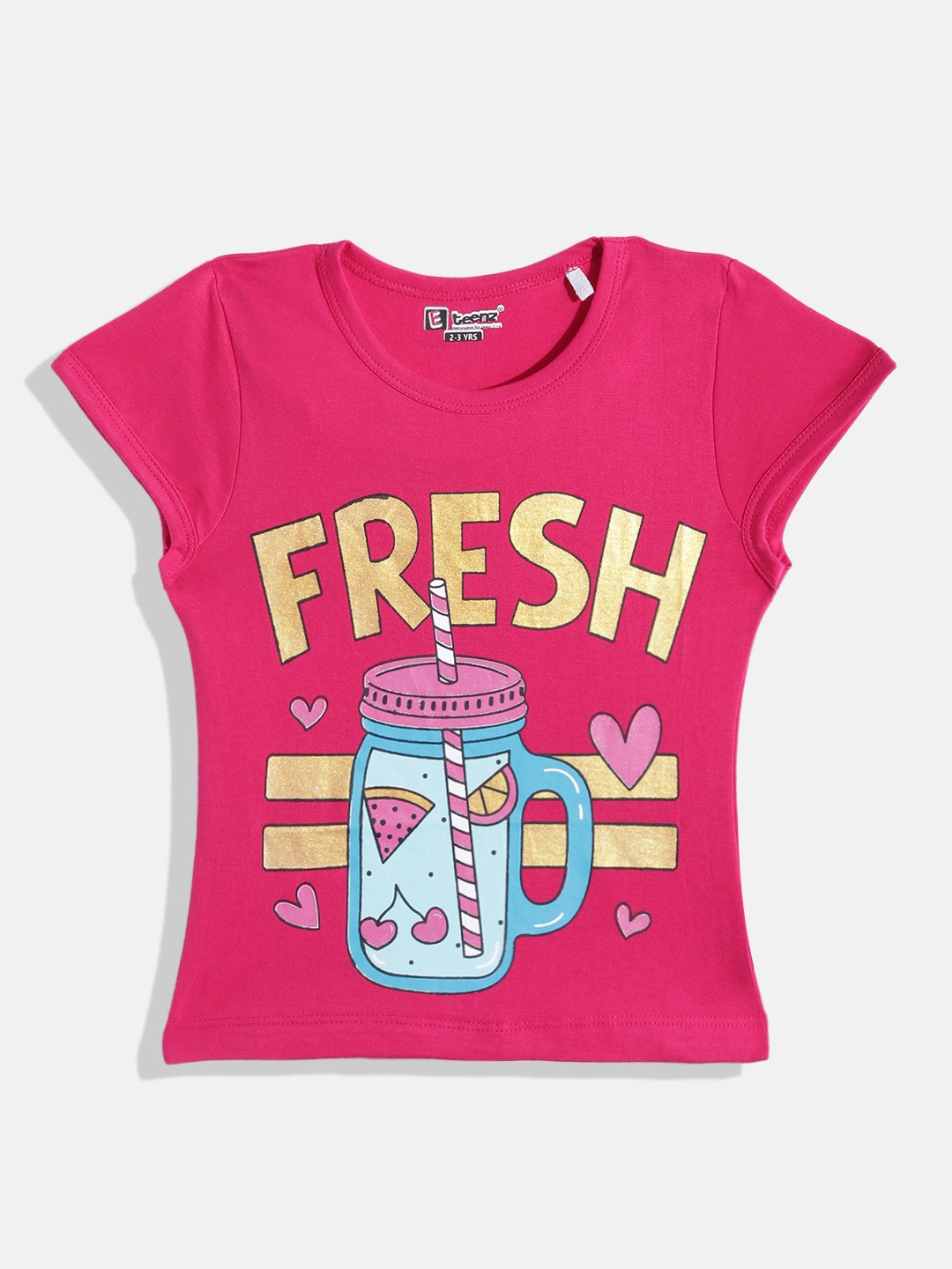 

Eteenz Girls Typography & Graphic Printed Premium Cotton T-shirt, Fuchsia