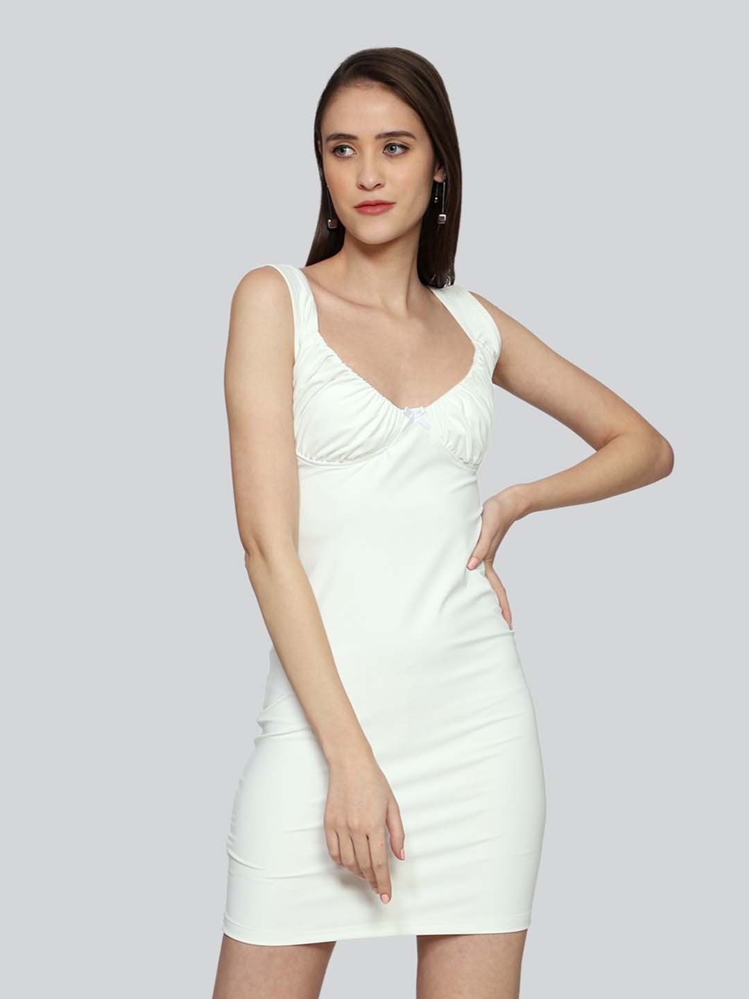 

Outcast V-Neck Gathered Bodycon Dress, Off white
