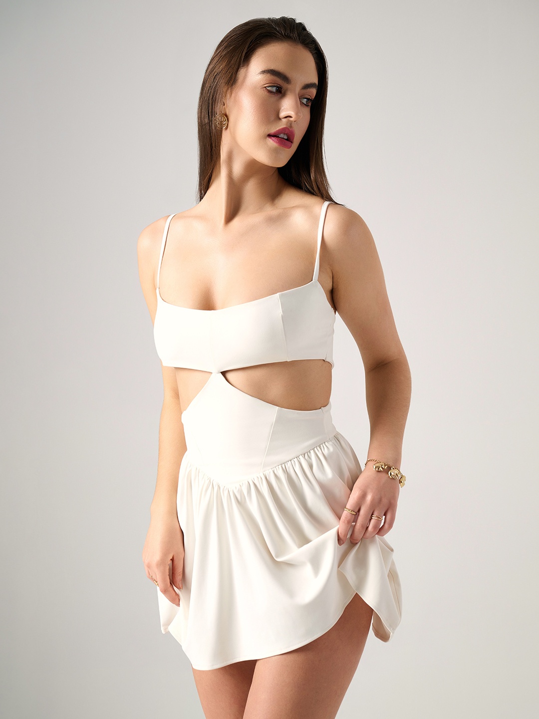 

Outcast Shoulder Straps Fit & Flare Cut-out Mini Dress, White
