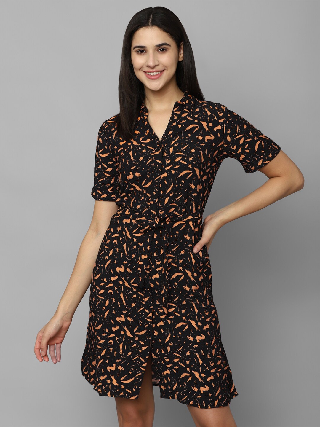 

Allen Solly Woman Abstract Printed Shirt Style Dress, Black