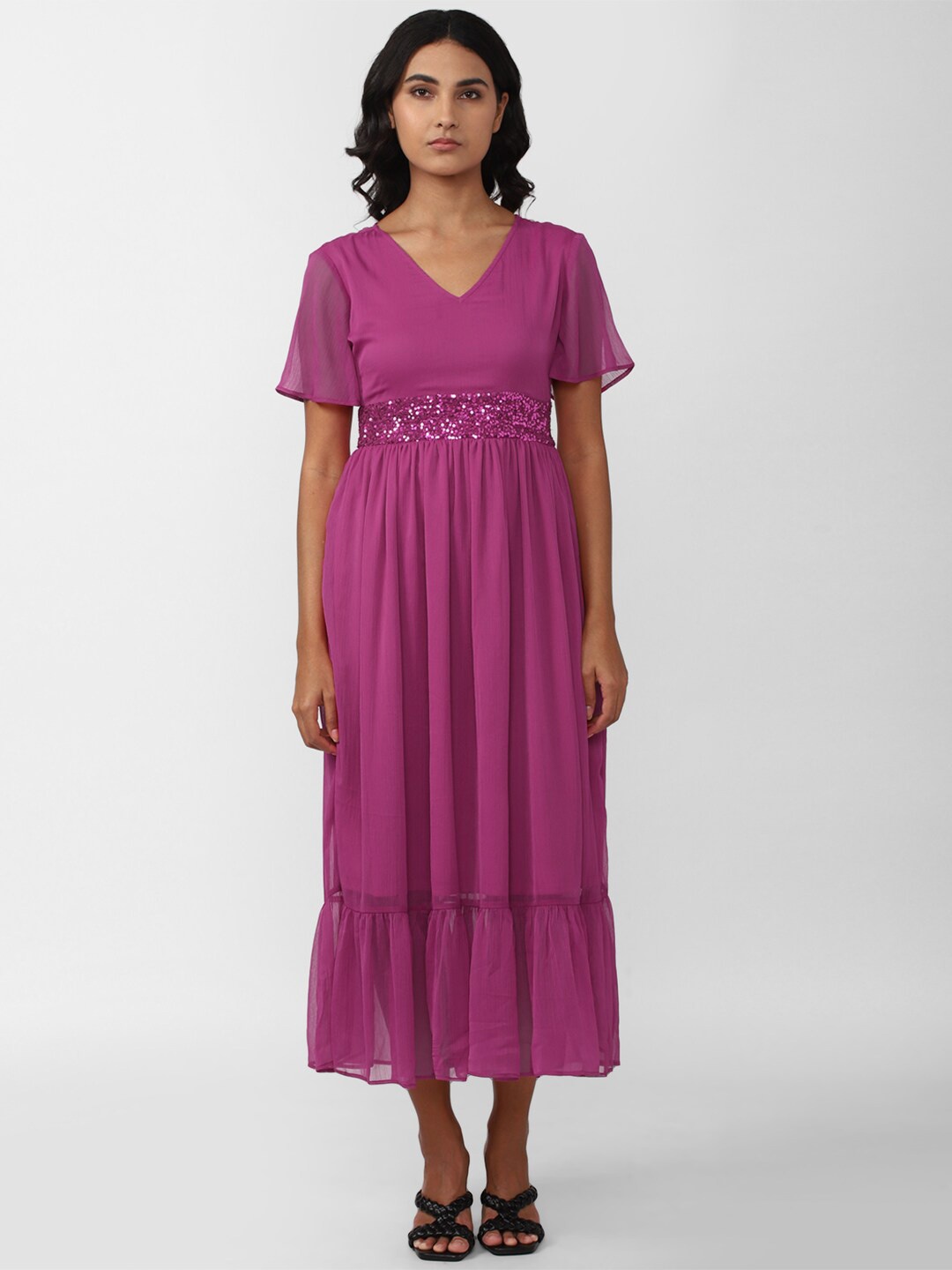 

Van Heusen Woman V-Neck Flared Sleeves Empire Dress, Pink