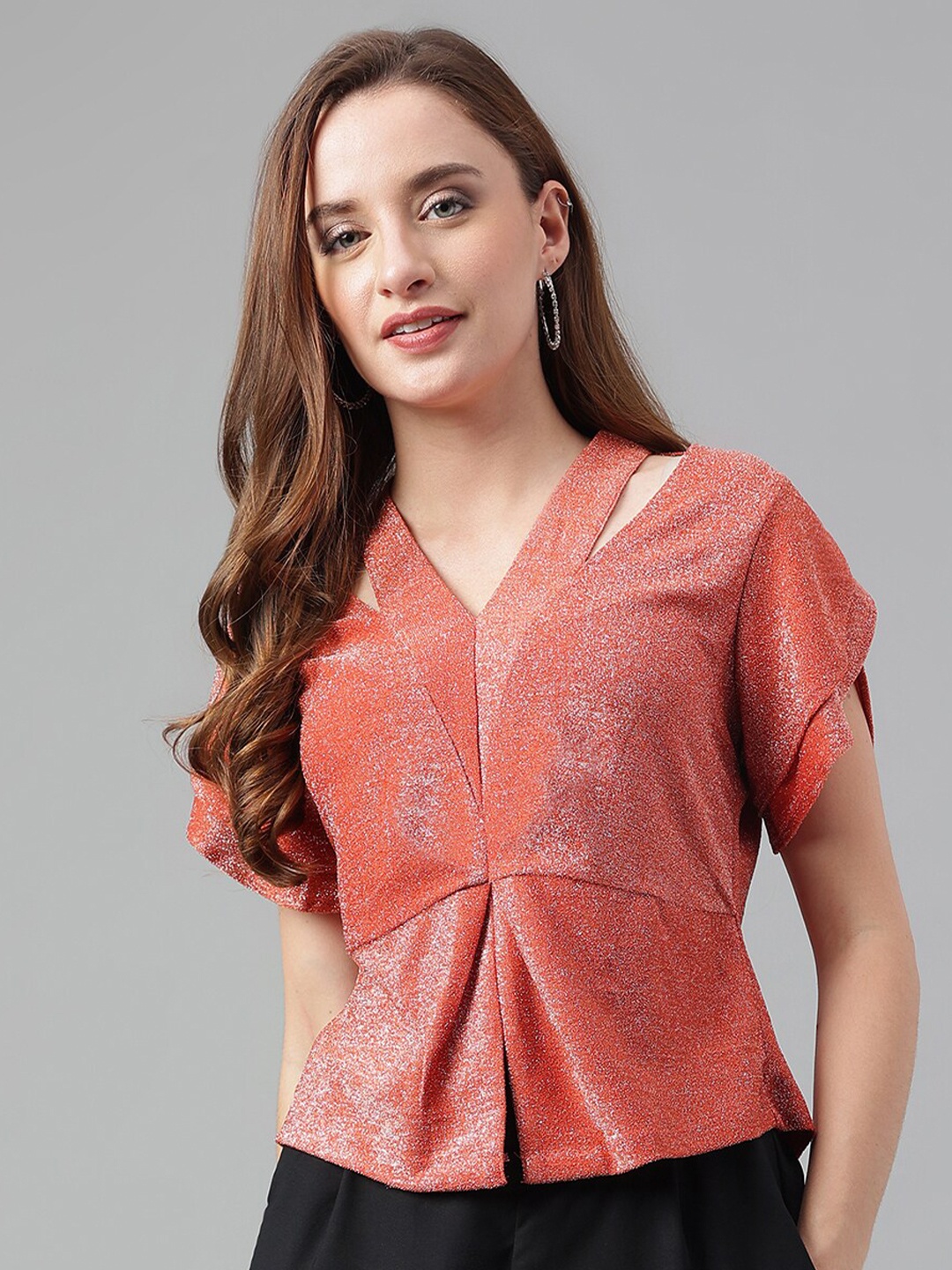 

Latin Quarters V-Neck Cap Sleeves Top, Orange