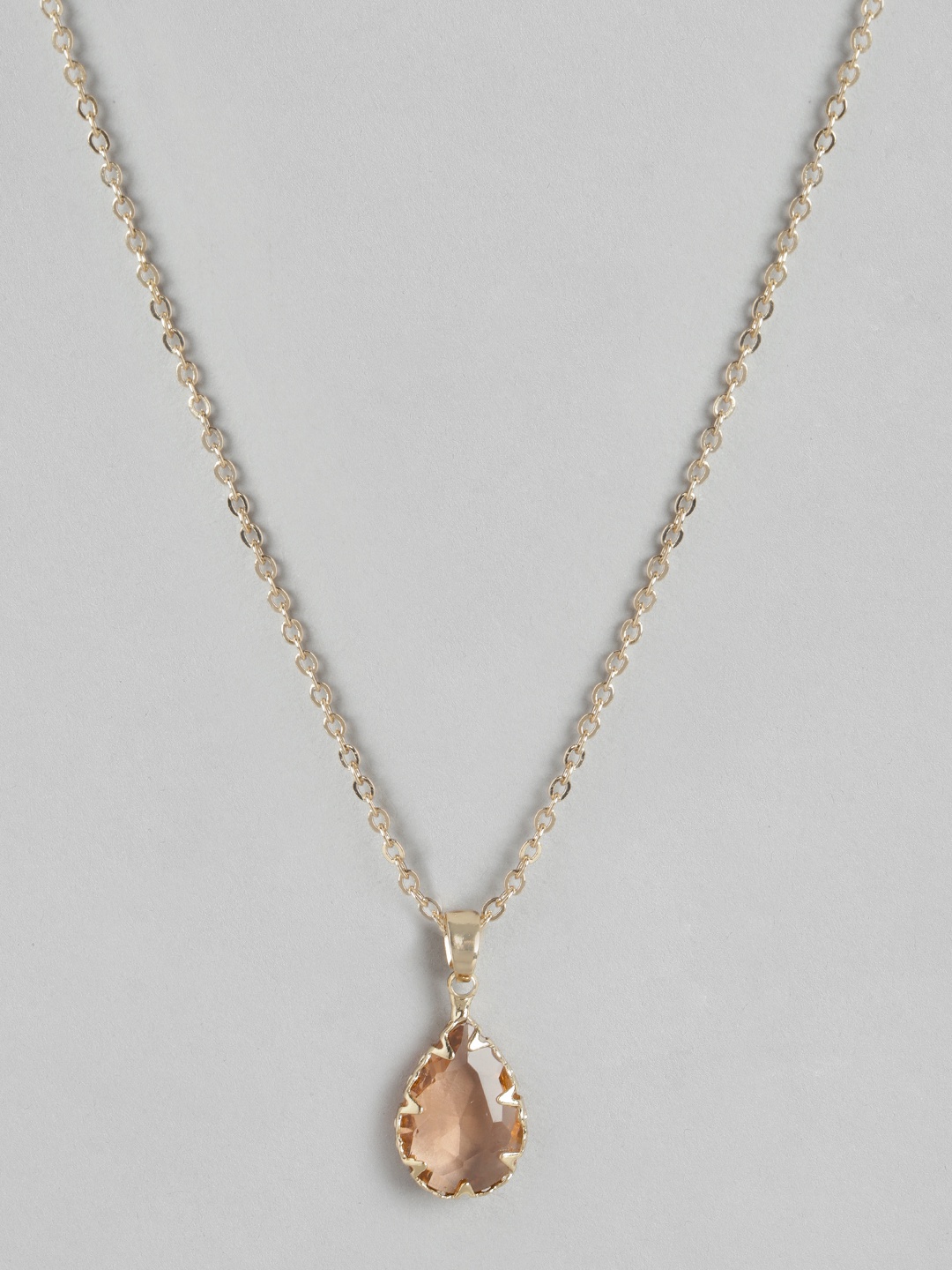 

Forever New Gold-Plated Artificial Stone Teardrop Pendant with Chain, Peach