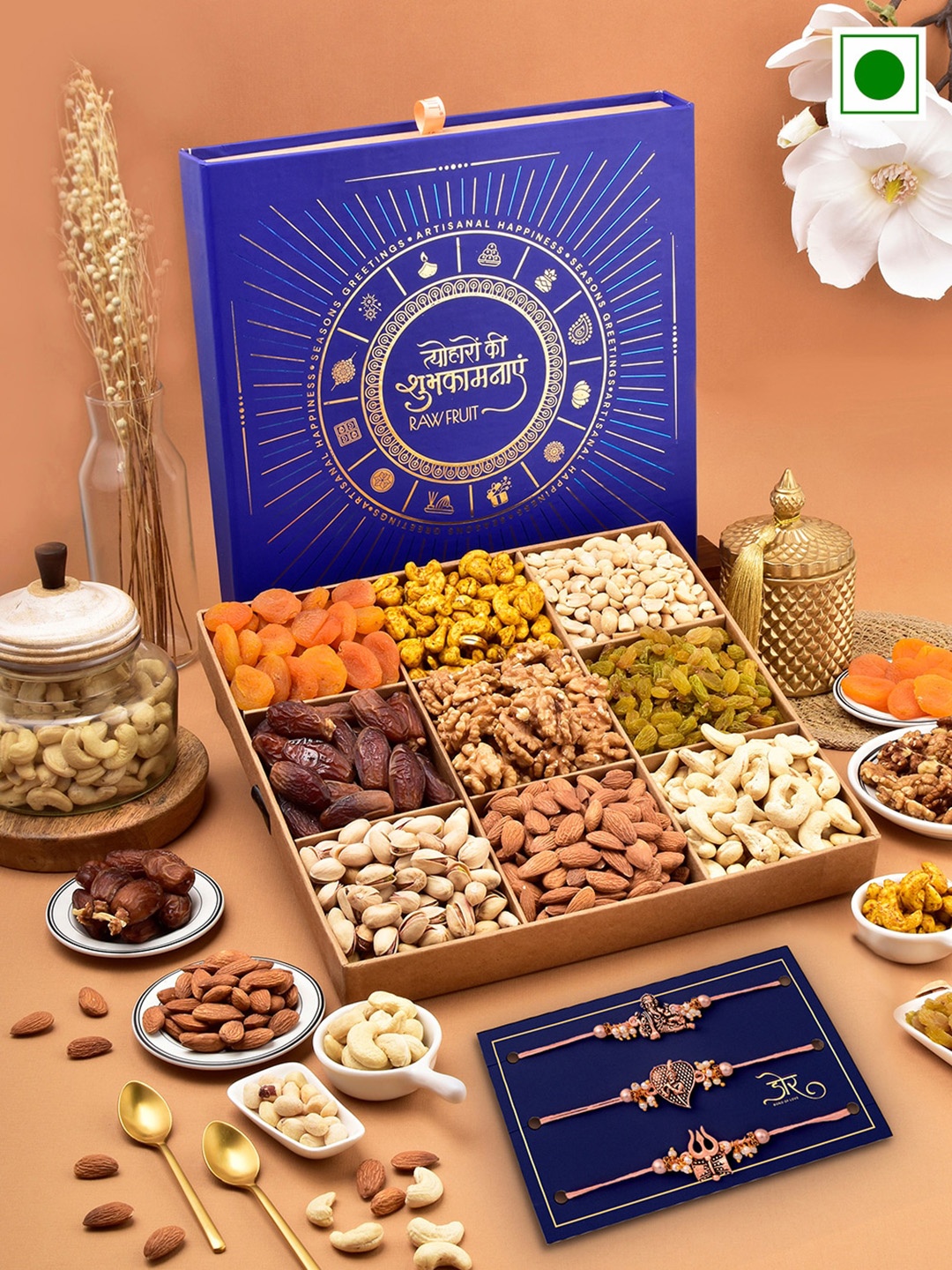 RawFruit Basic Nut Box with 3 Rakhis, Rose gold