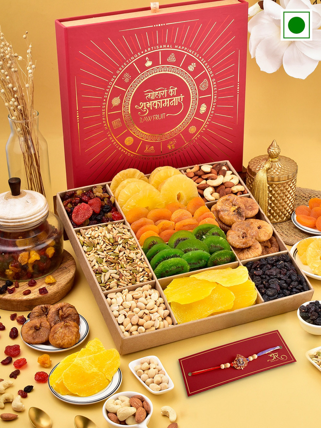 

RawFruit Tropical Nut Box With Rakhi, Red