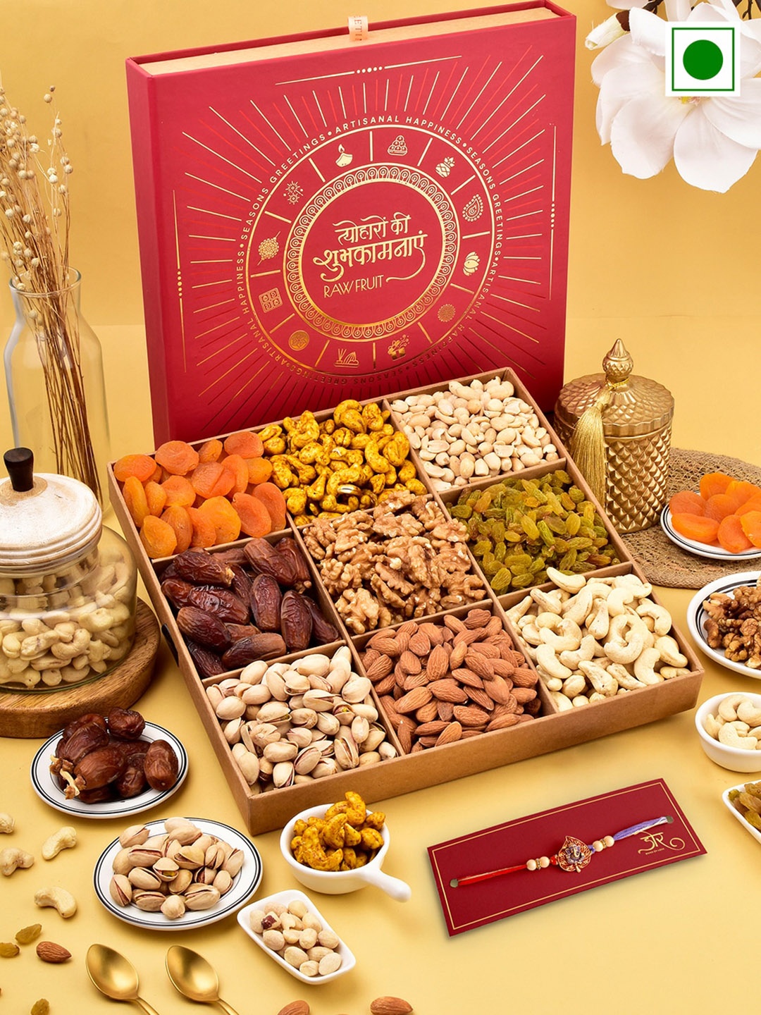 

RawFruit Basic Nut Box With Rakhi, Red