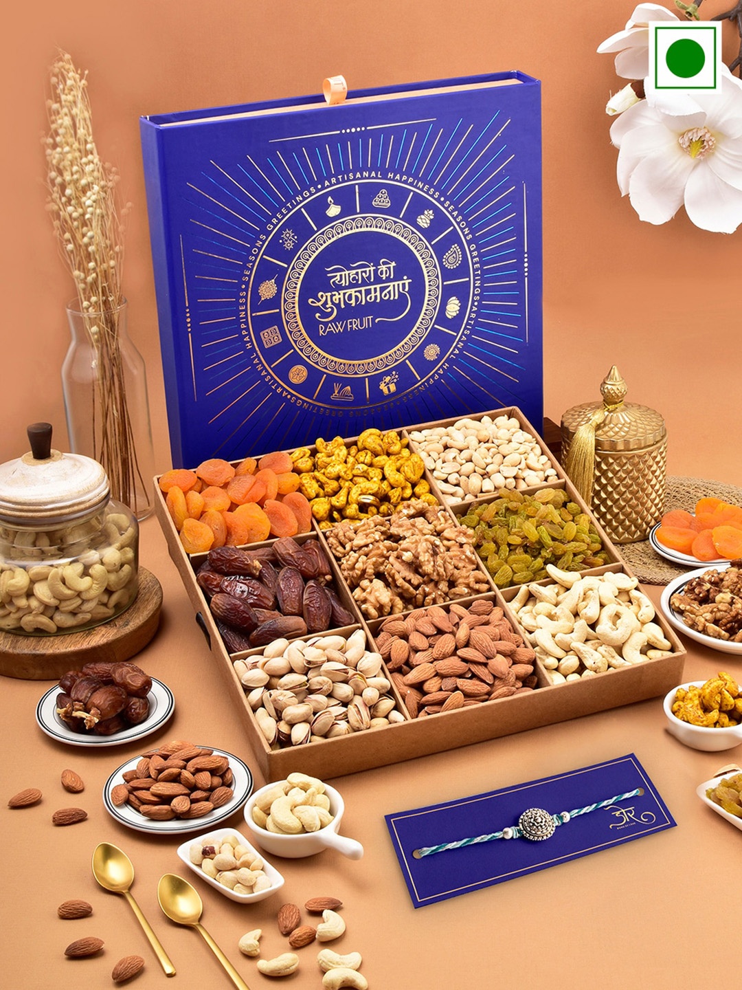 

RawFruit Basic Nut Box with Rakhi, Blue