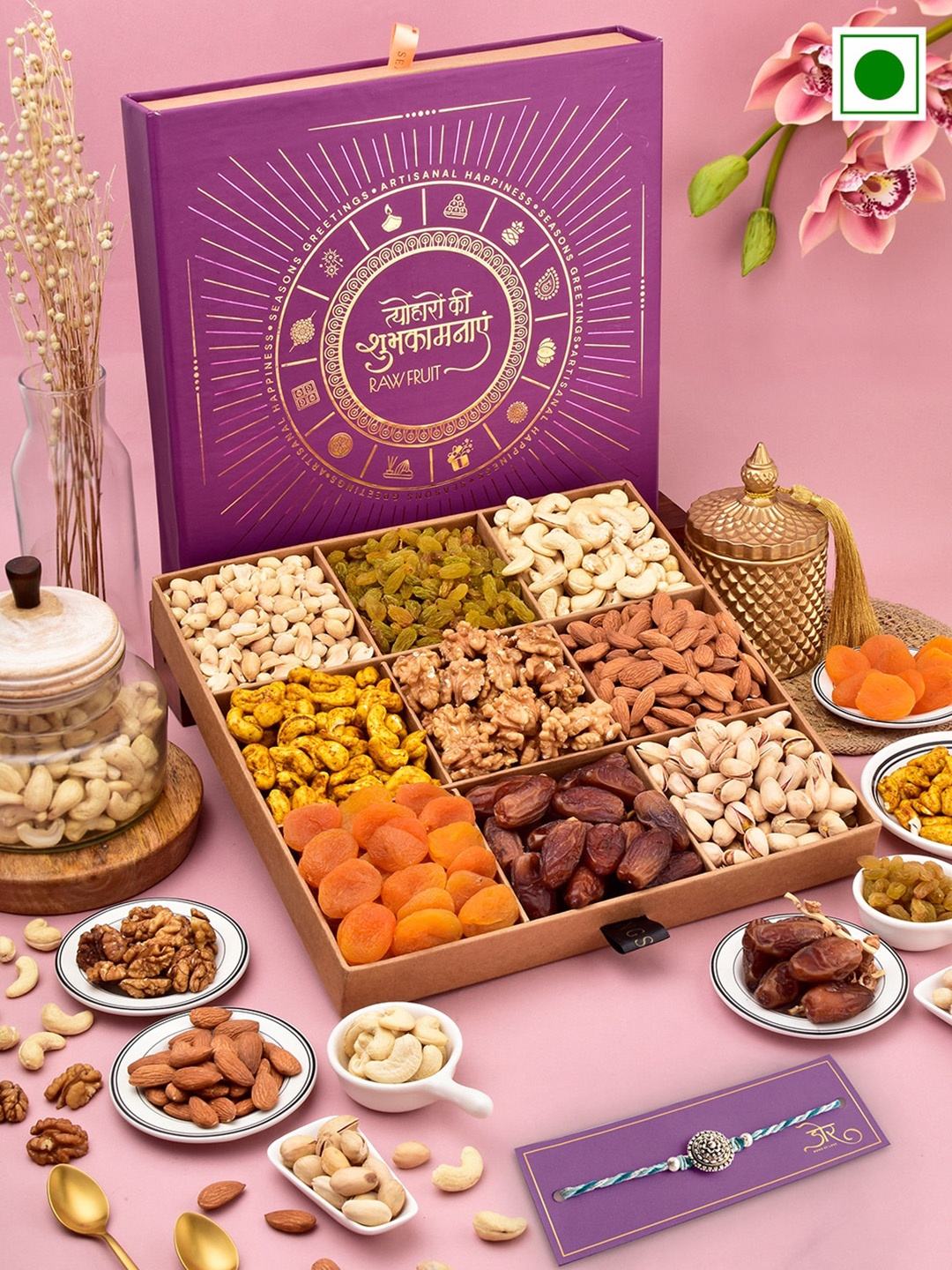 

RawFruit Nut Assortment Hamper With Rakhi, Silver