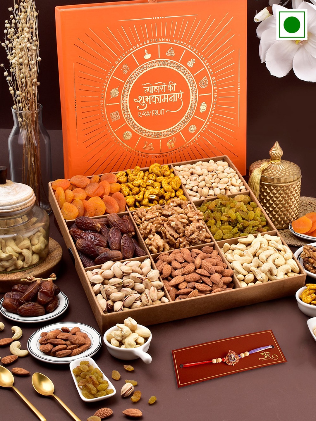 

RawFruit Nut Medley Hamper With Rakhi 1200gms, Red