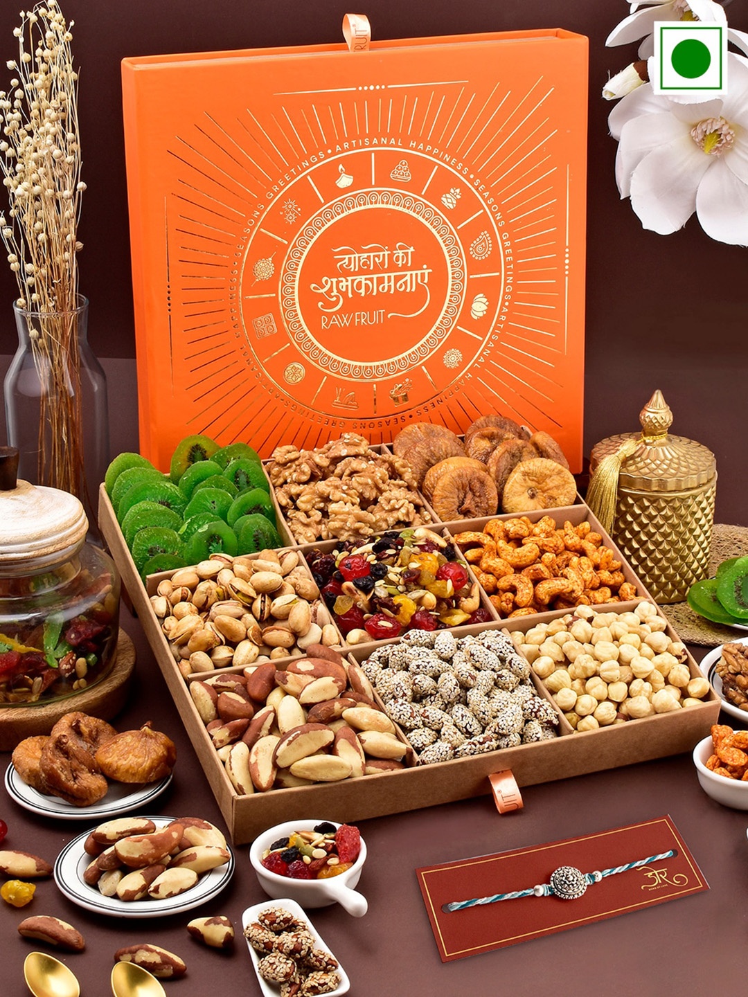 

RawFruit Premium Nut Box With Rakhi, Blue