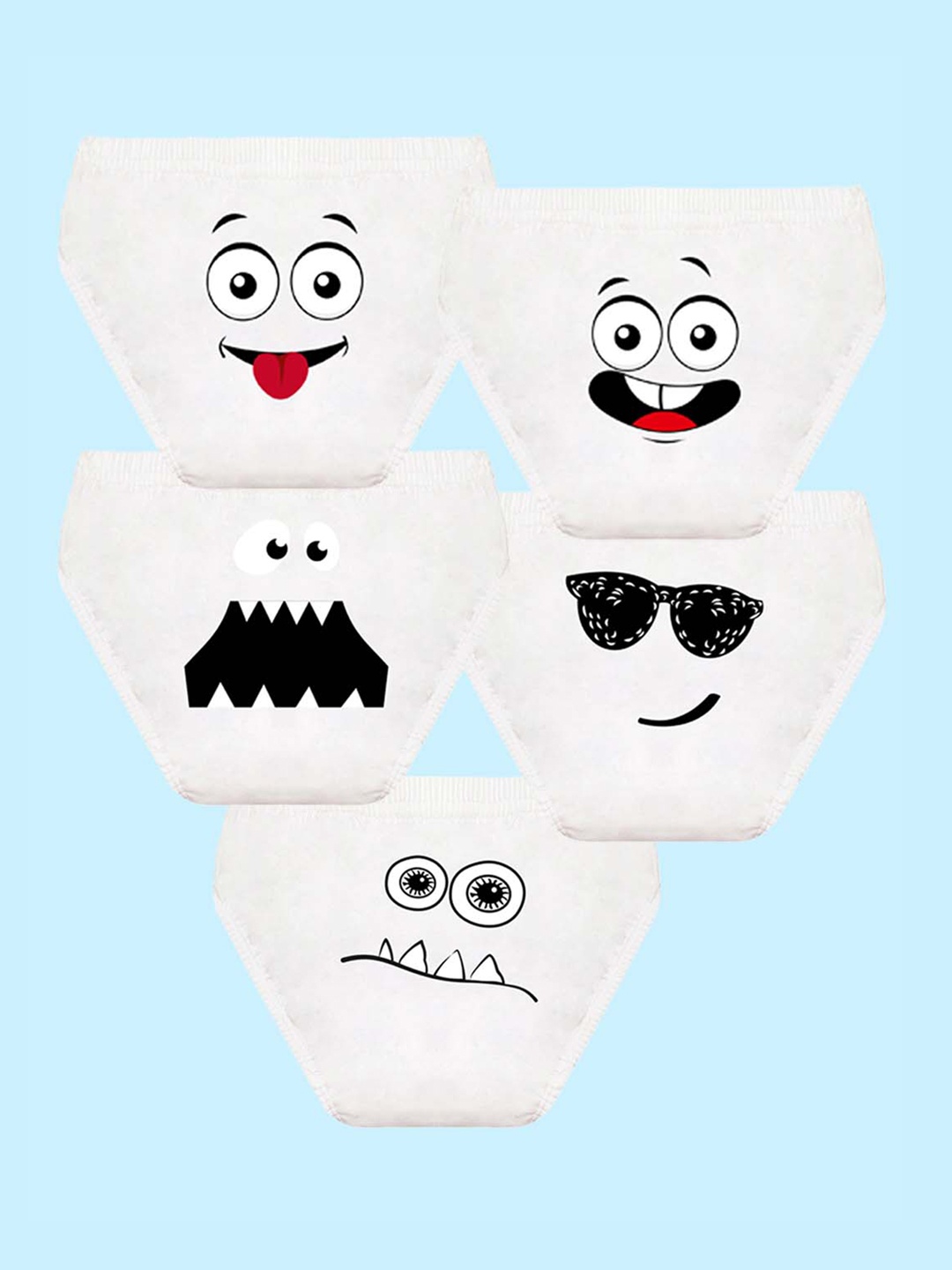

NUSYL Boys Pack Of 5 Printed Cotton Basic Briefs NUBCBRFPO5.0027, White