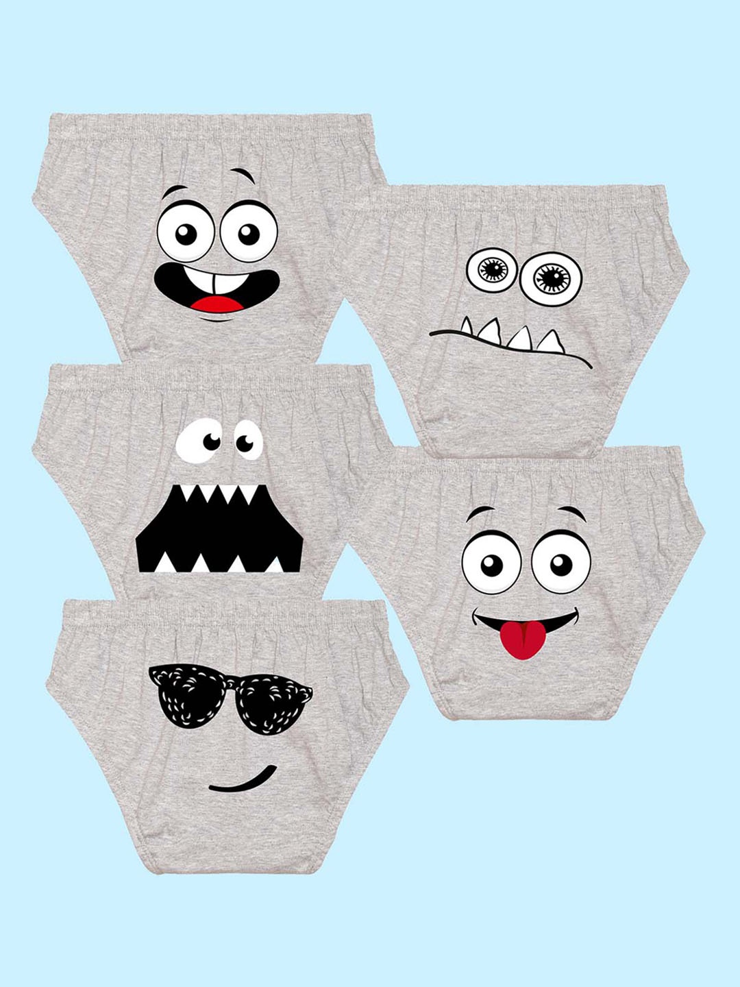 

NUSYL Boys Pack Of 5 Printed Cotton Basic Briefs NUBCBRFPO5.0028, Grey