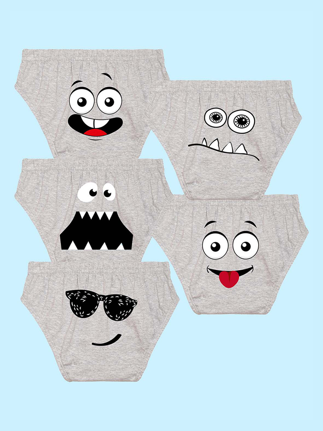 

NUSYL Boys Pack Of 5 Printed Cotton Basic Briefs NUBCBRFPO5.0028, Grey