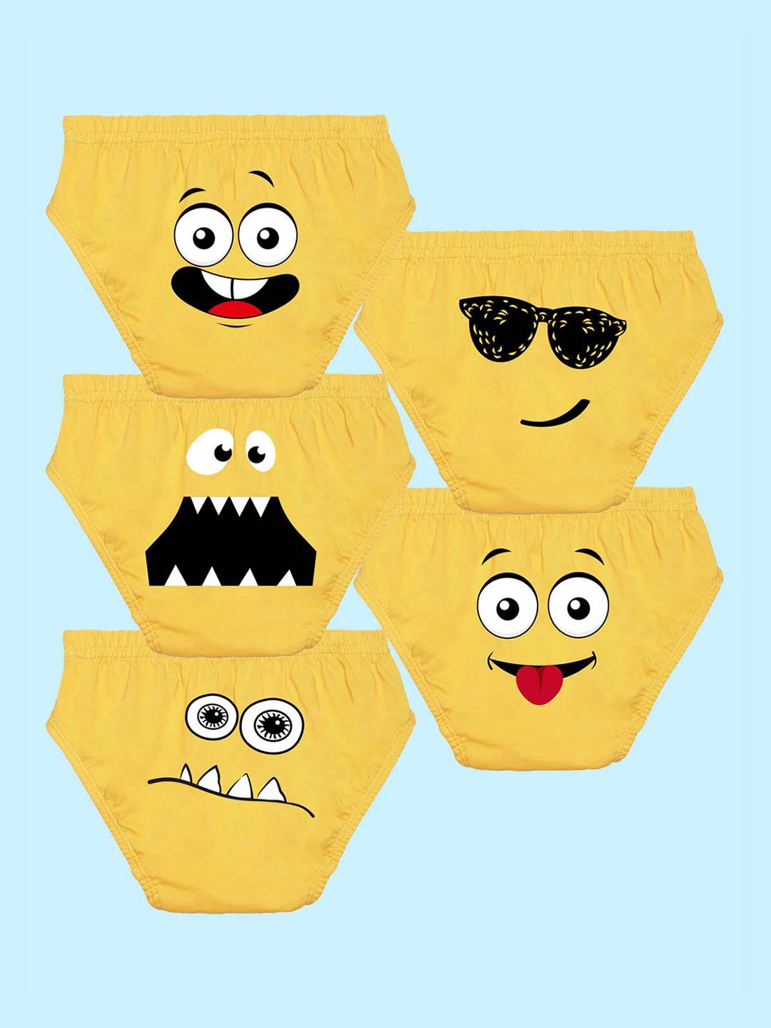 

NUSYL Boys Pack Of 5 Graphic Printed Cotton Basic Briefs NUBCBRFPO5.0030, Yellow