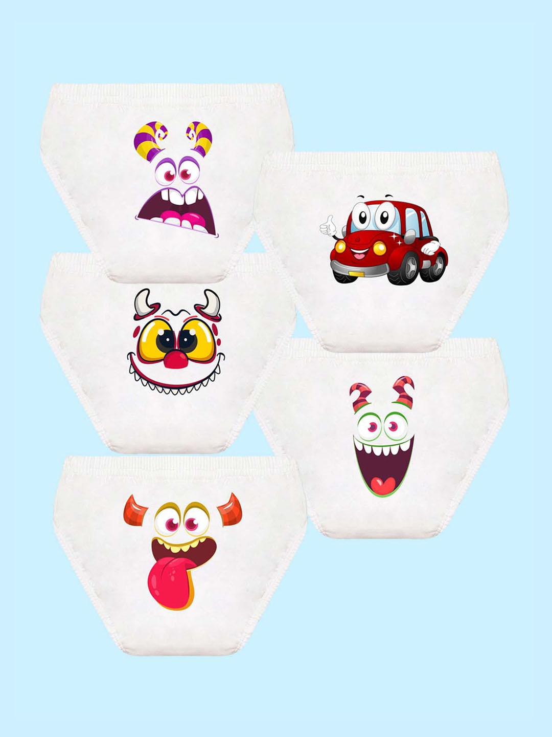 

NUSYL Boys Pack Of 5 Graphic Printed Cotton Basic Briefs NUBCBRFPO5.0039, White