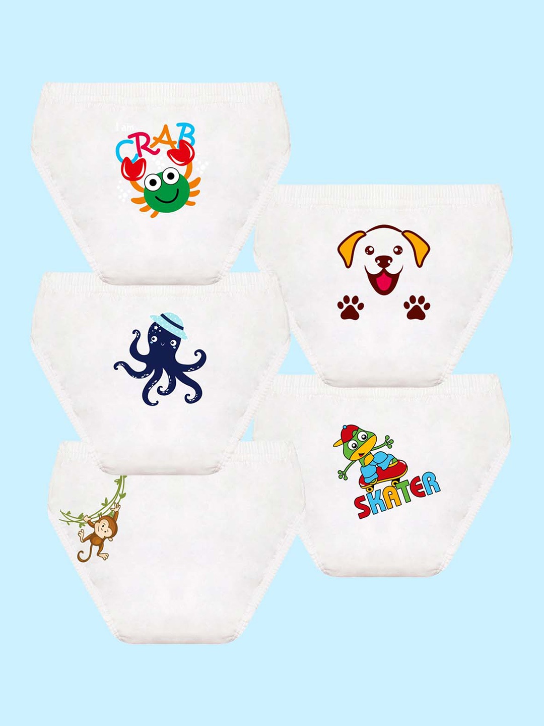 

NUSYL Boys Pack Of 5 Printed Pure Cotton Basic Briefs NUBCBRFPO5.0036, White