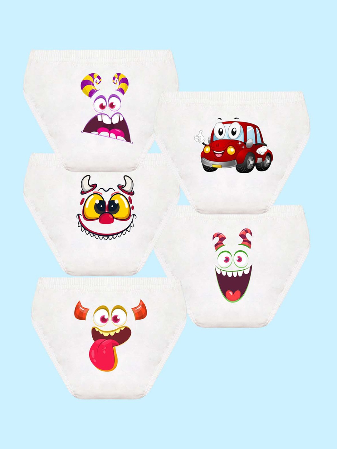 

NUSYL Boys Pack Of 5 Graphic Printed Cotton Basic Briefs NUBCBRFPO5.0039, White