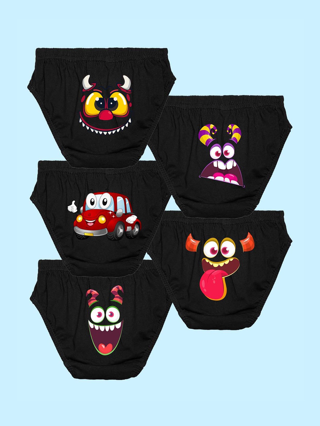 

NUSYL Boys Pack Of 5 Graphic Printed Cotton Basic Briefs NUBCBRFPO5.0040, Black
