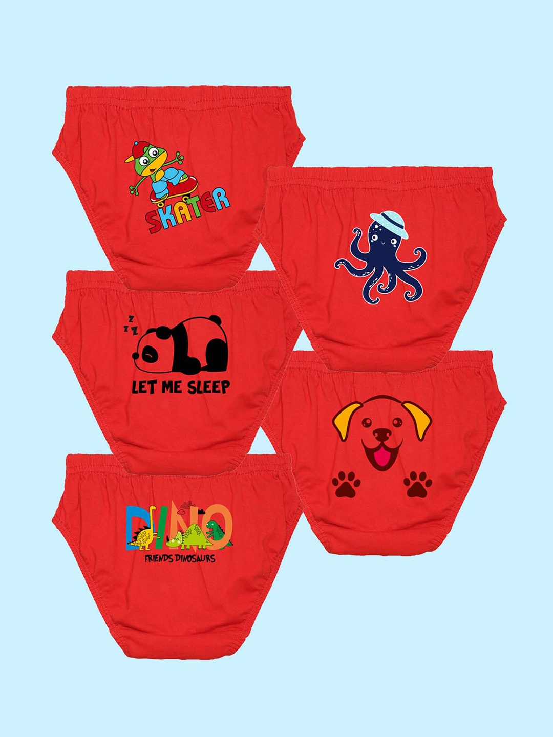 

NUSYL Boys Pack Of 5 Graphic Printed Cotton Basic Briefs NUBCBRFPO5.0037, Red