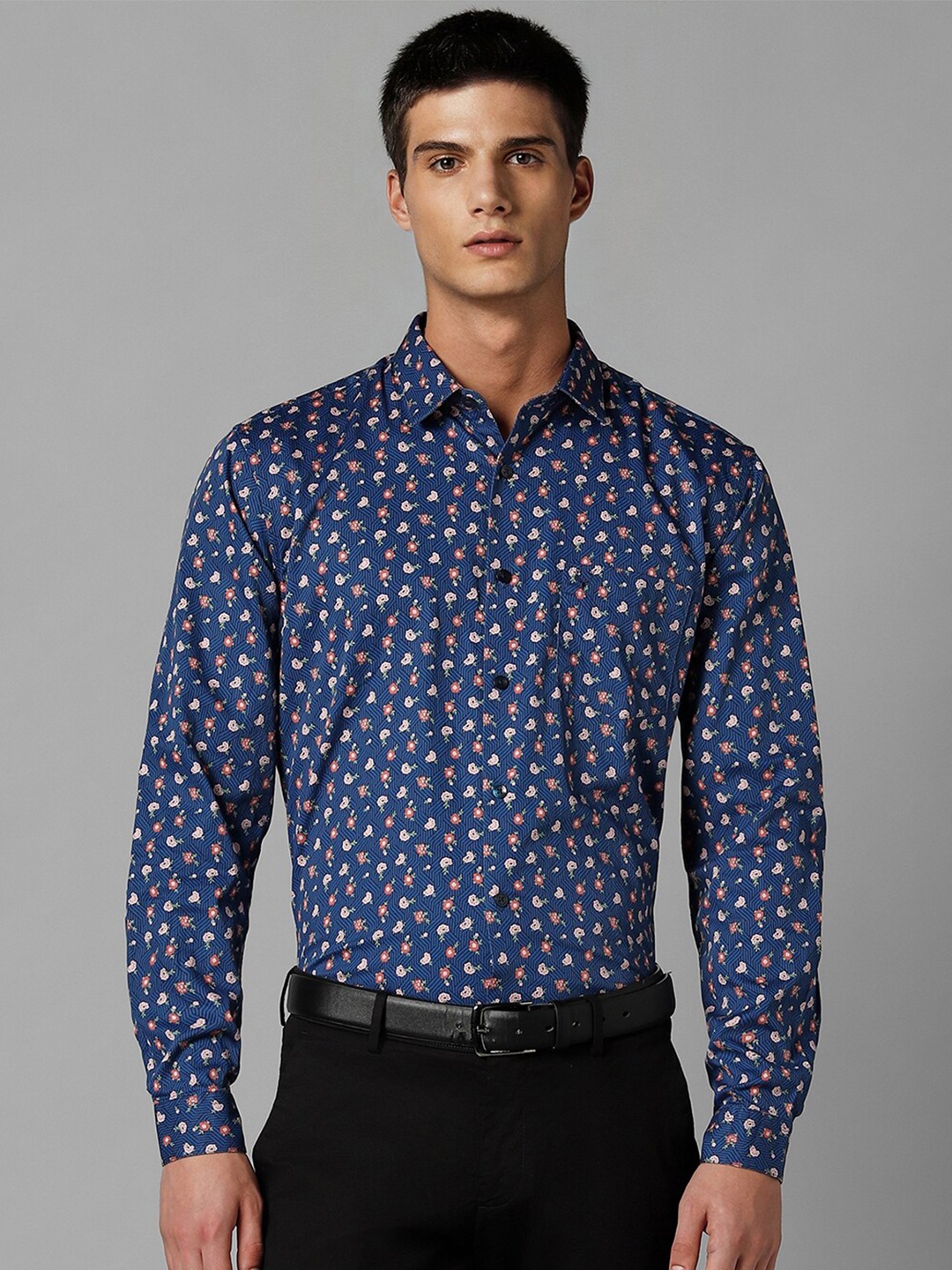 

Allen Solly Slim Fit Floral Printed Pure Cotton Formal Shirt, Blue