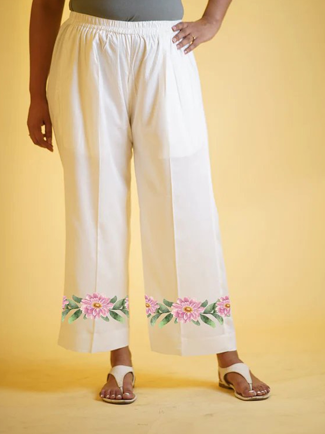 

LetsDressUp Women Floral Printed Chambray Palazzos, White