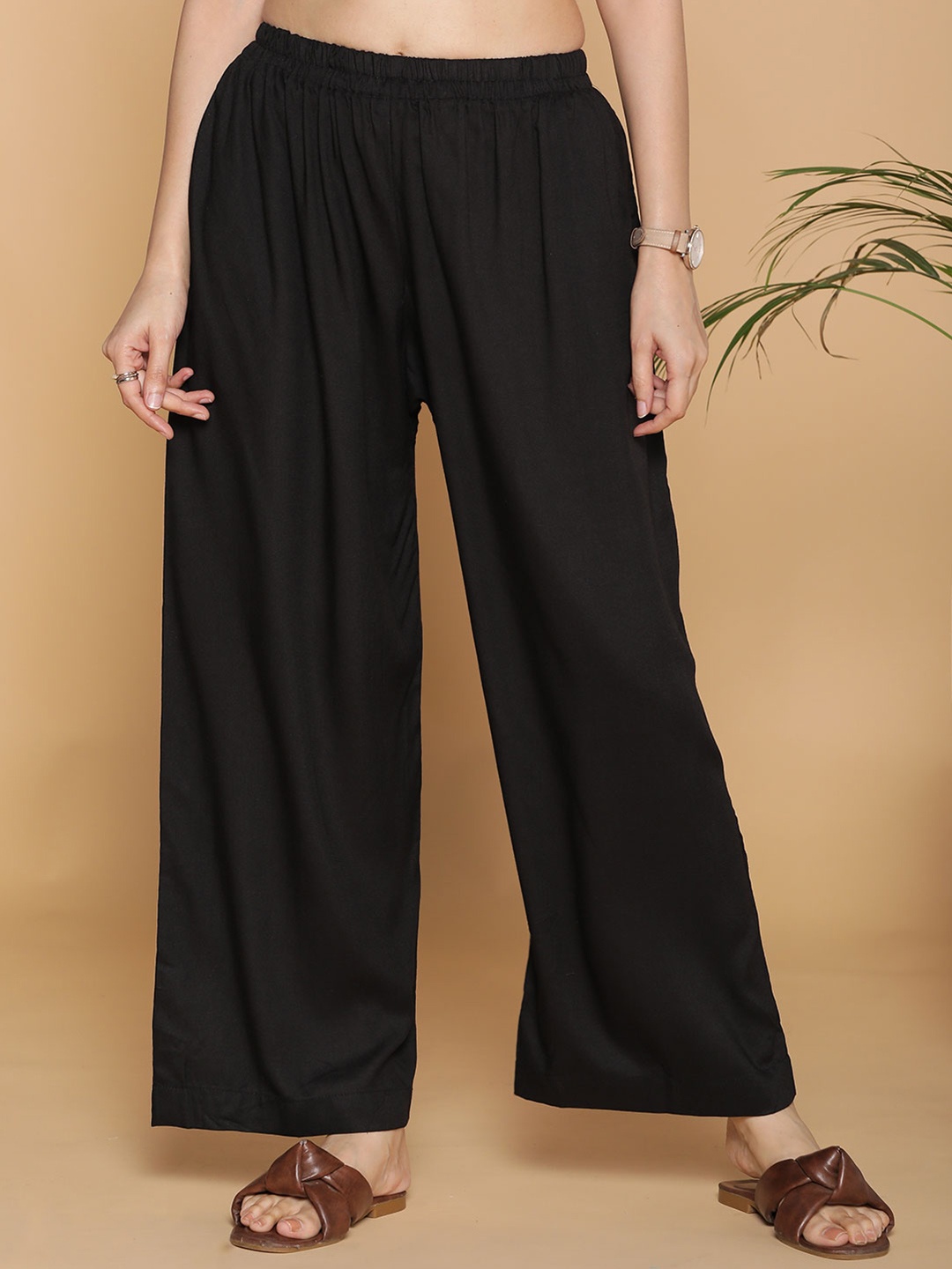 

LetsDressUp Women Wide Leg Chambray Palazzos, Black