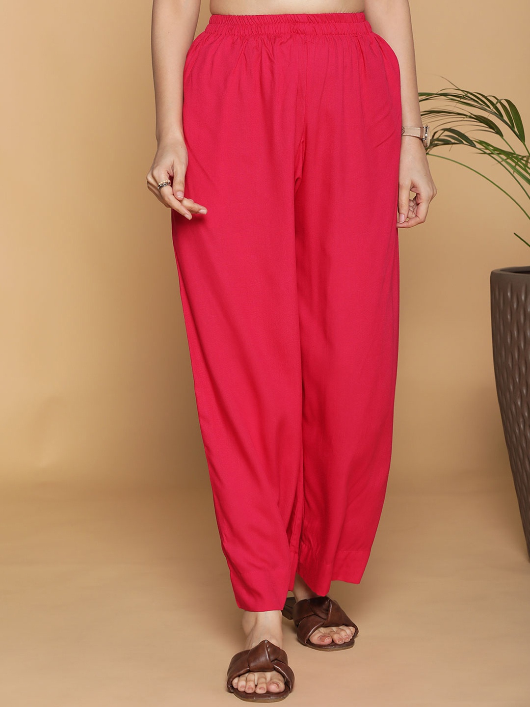 

LetsDressUp Women Chambray Straight Fit Palazzos, Magenta