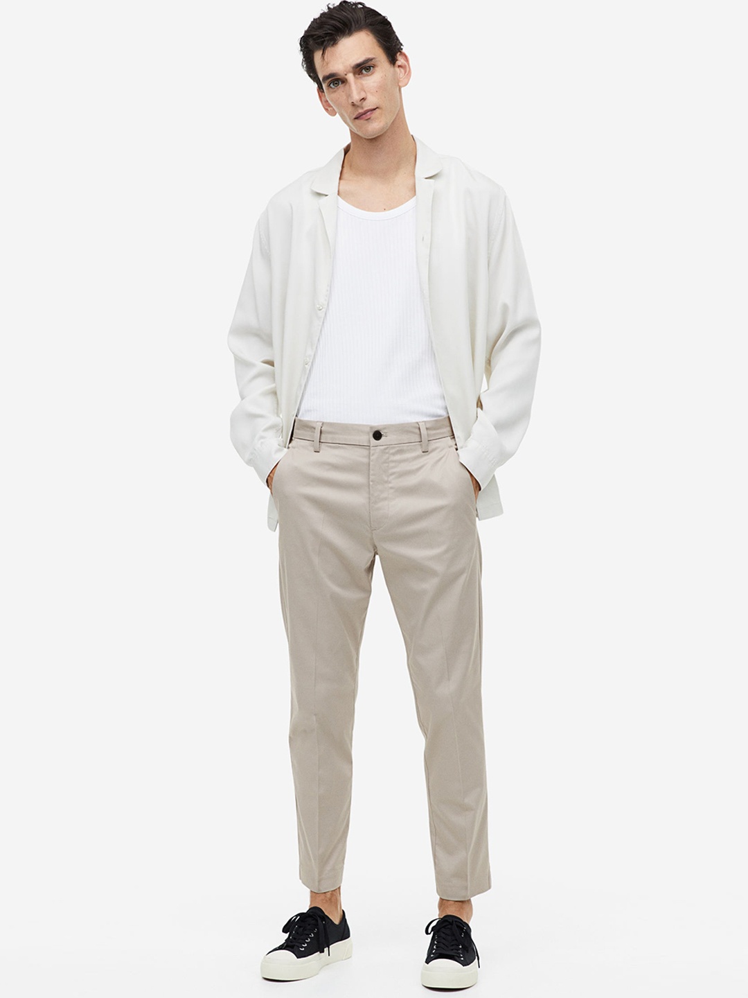 

H&M Men Regular Fit Twill Trousers, Beige