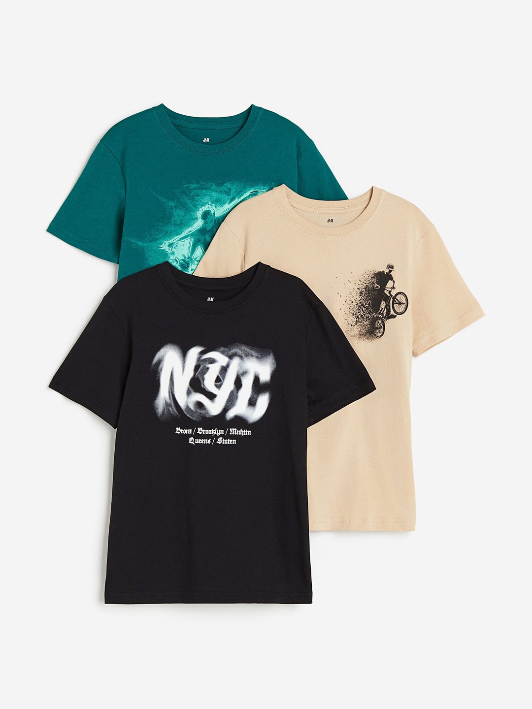 

H&M Boys 3-Pack Cotton T-Shirts, Black