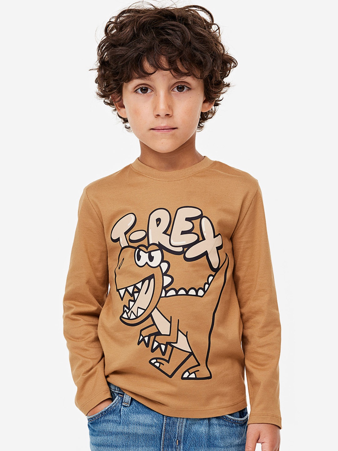 

H&M Boys Pure Cotton Printed Jersey Top, Brown