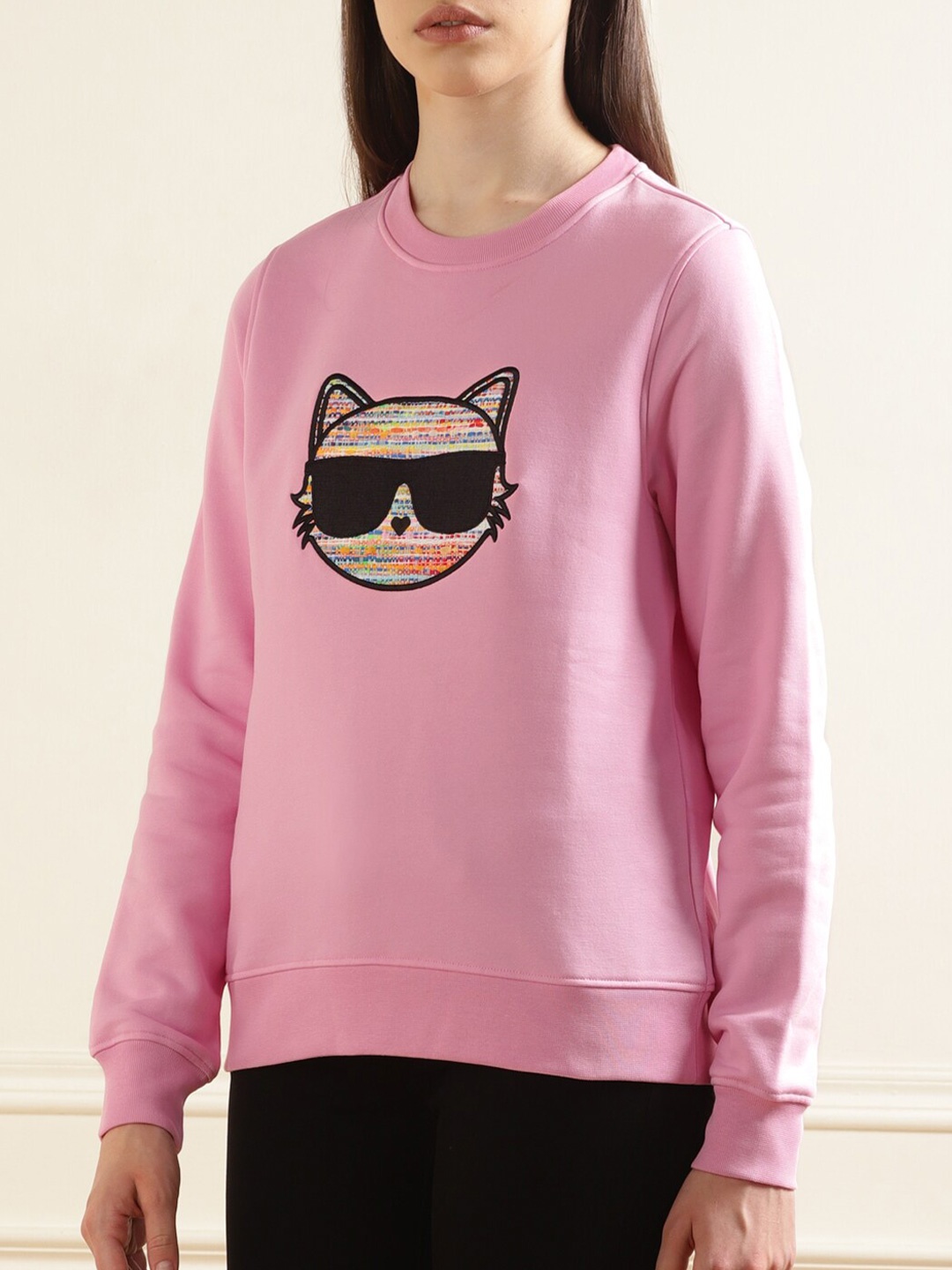 

Karl Lagerfeld Graphic Printed Pulloevr Cotton Sweatshirt, Pink