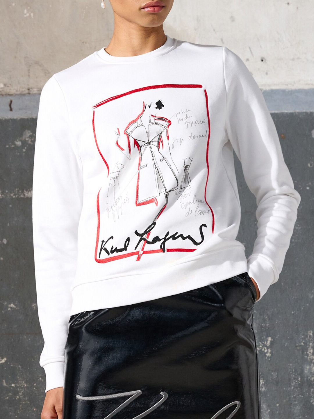 

Karl Lagerfeld Graphic Printed Pullover Cotton Sweatshirt, White