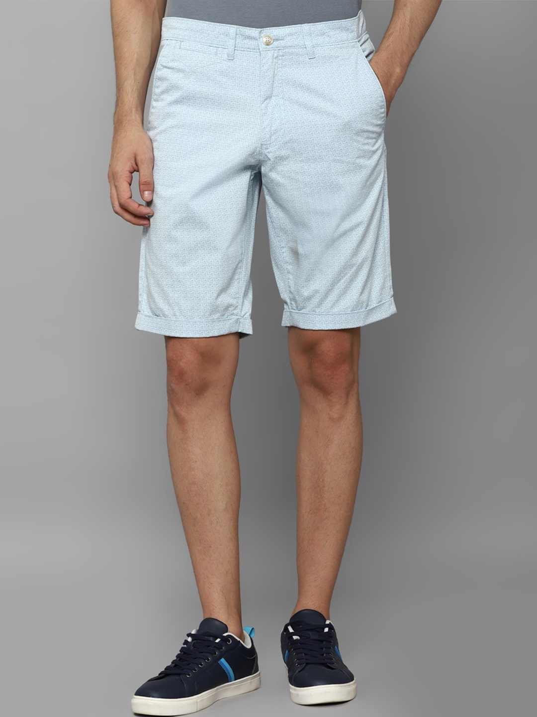 

Allen Solly Men Printed Mid-Rise Slim Fit Pure Cotton Shorts, Blue