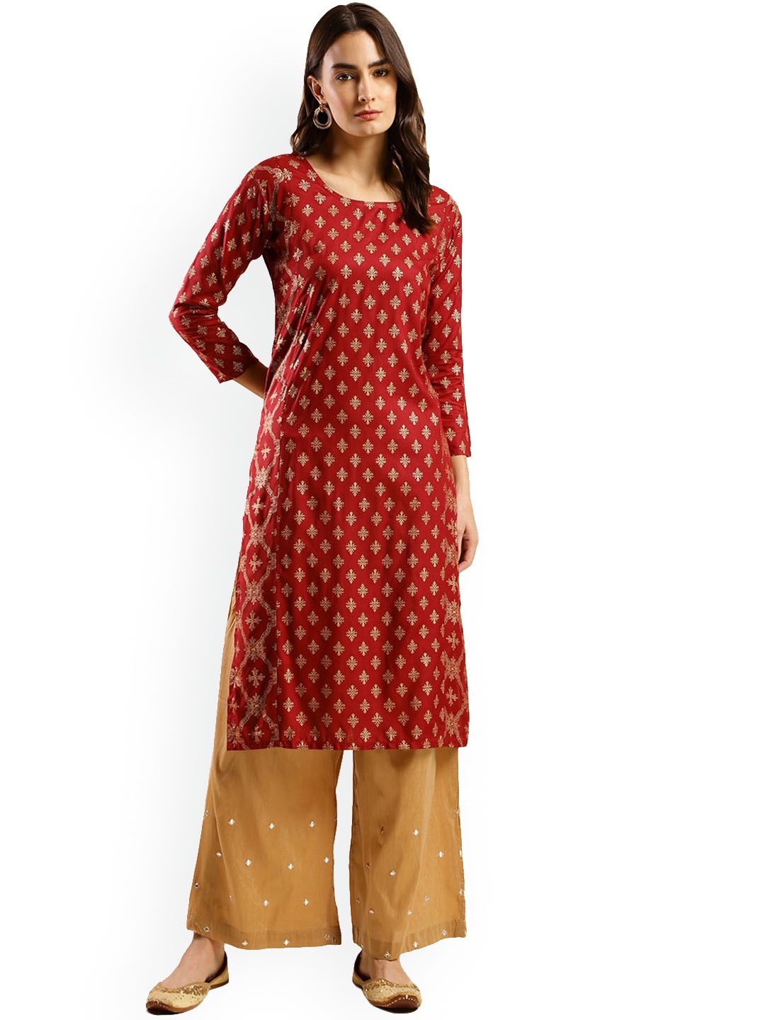 

Nimayaa Ethnic Motifs Printed Straight Kurta, Maroon