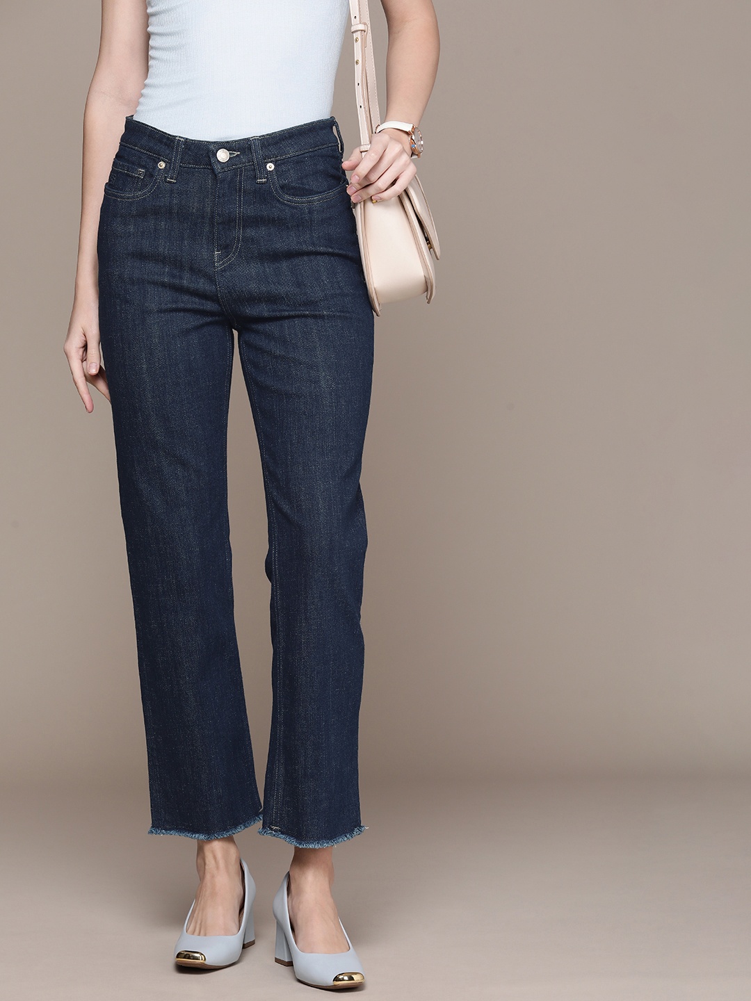 

French Connection Women Straight Fit Mid-Rise Stretchable Jeans, Blue