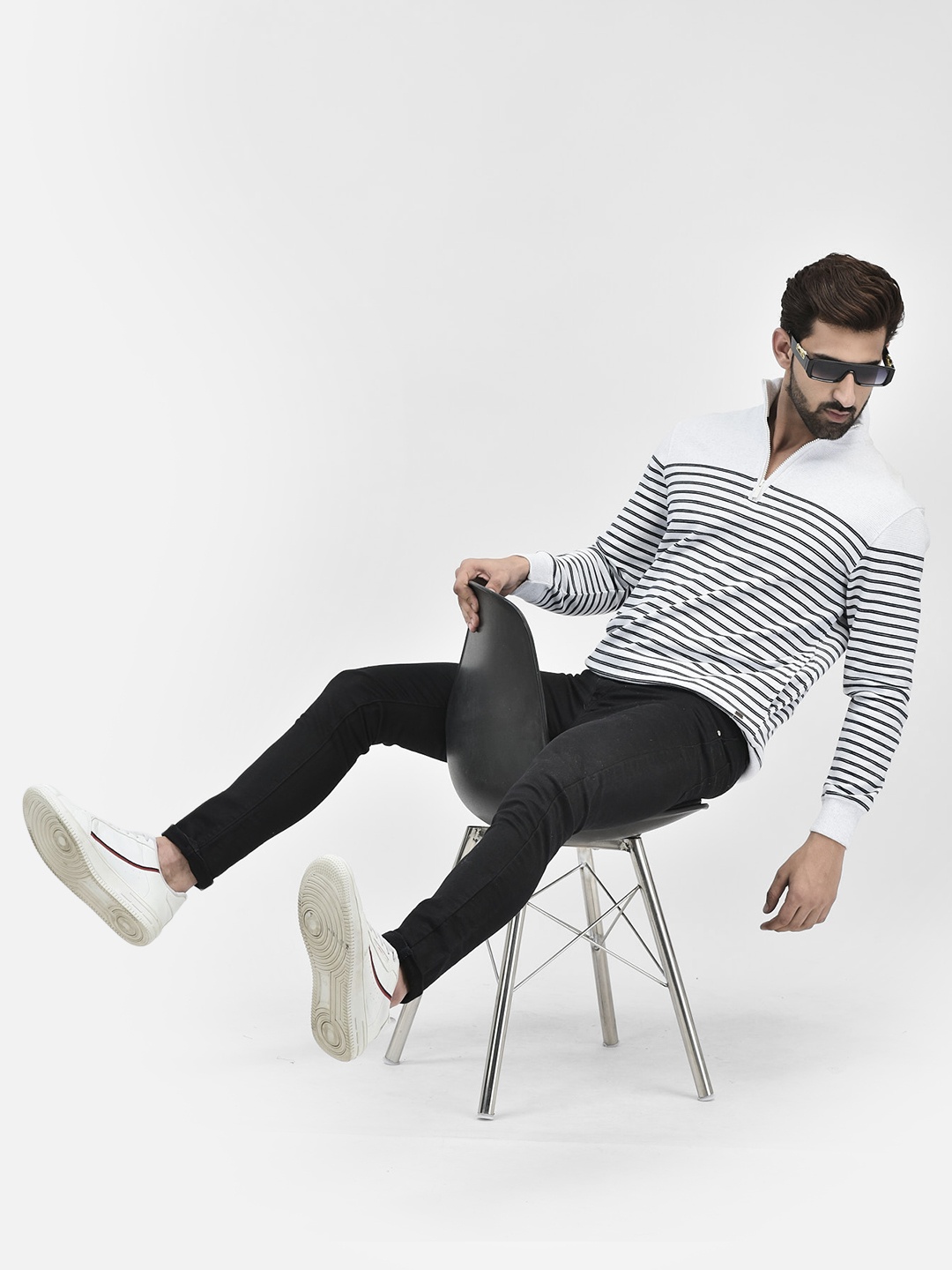

Crimsoune Club Striped High Neck Half Zip Pullover Sweatshirt, White