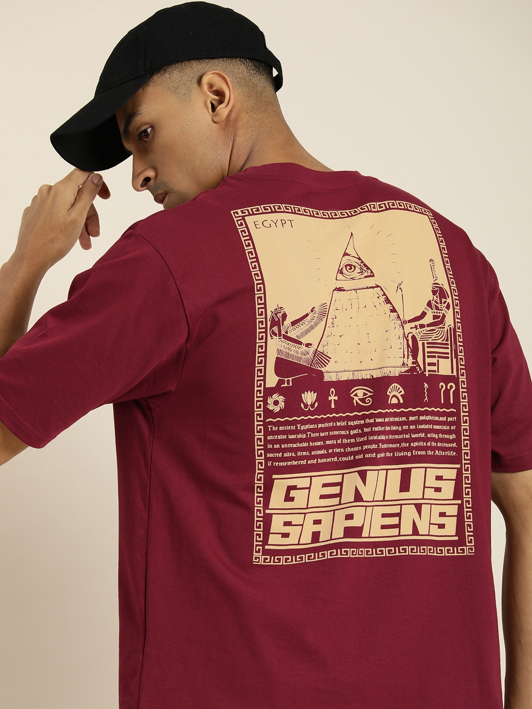 

Difference of Opinion Men Graphic Printed Oversized T-shirt, Maroon