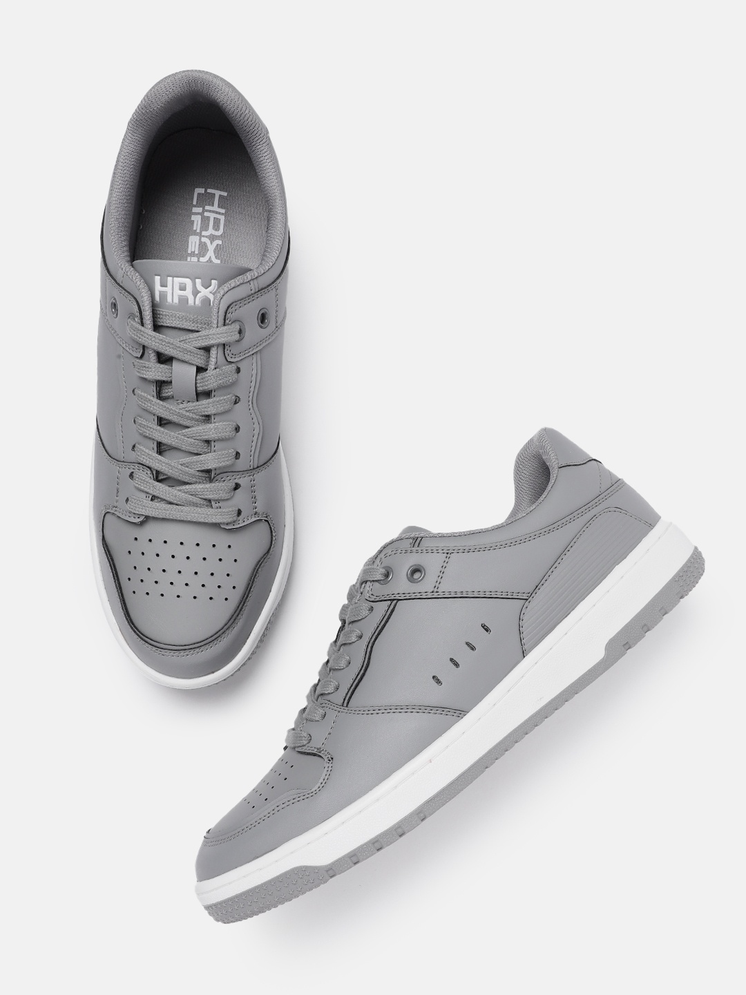 

HRX by Hrithik Roshan Men Club Culture Sneakers with Perforation Detail, Grey