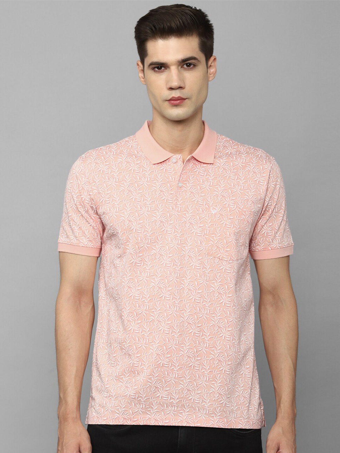 

Allen Solly Floral Printed Polo Collar Pure Cotton T-shirt, Pink