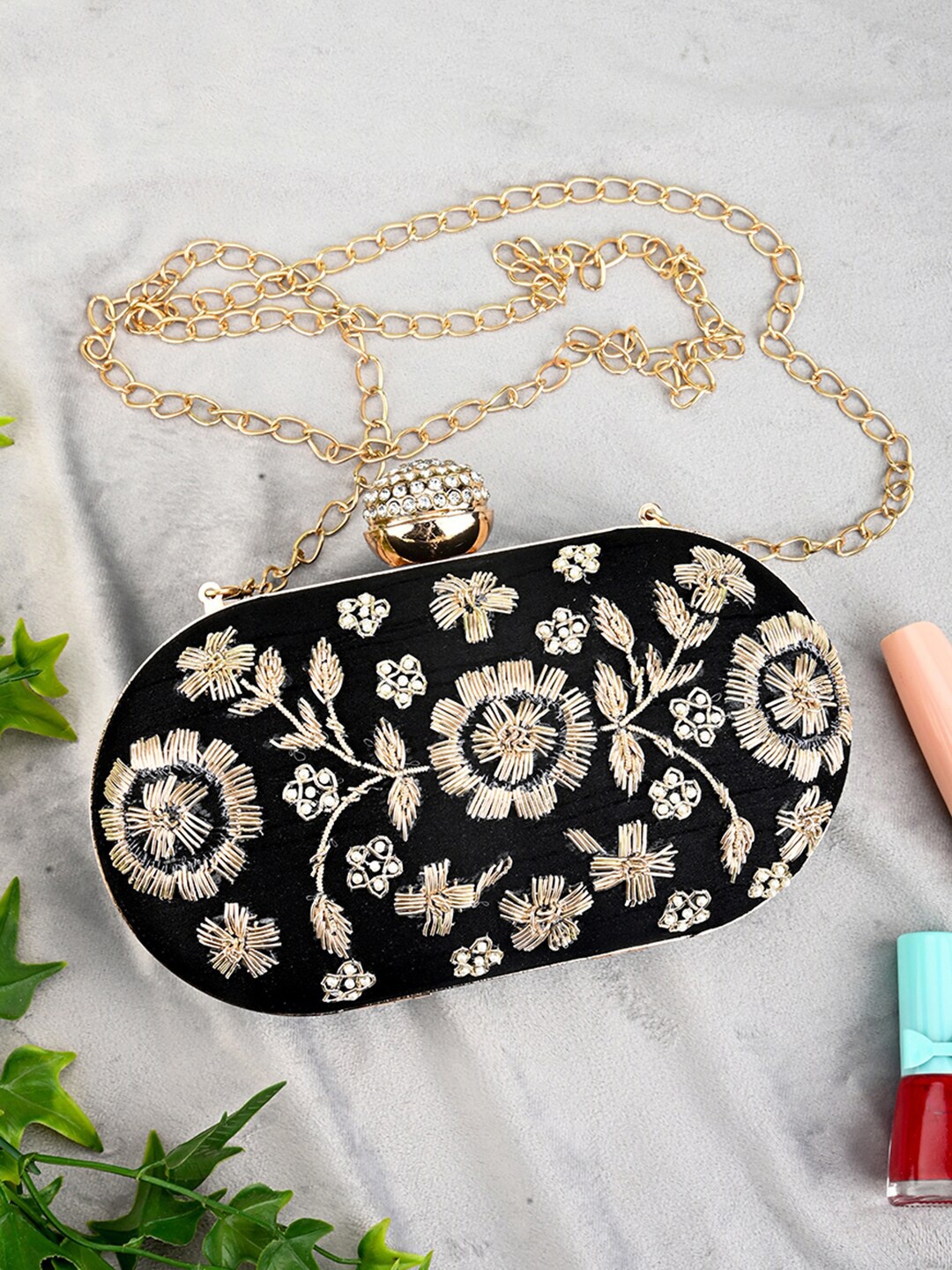 

gaura pakhi Embroidered Box Clutch, Black