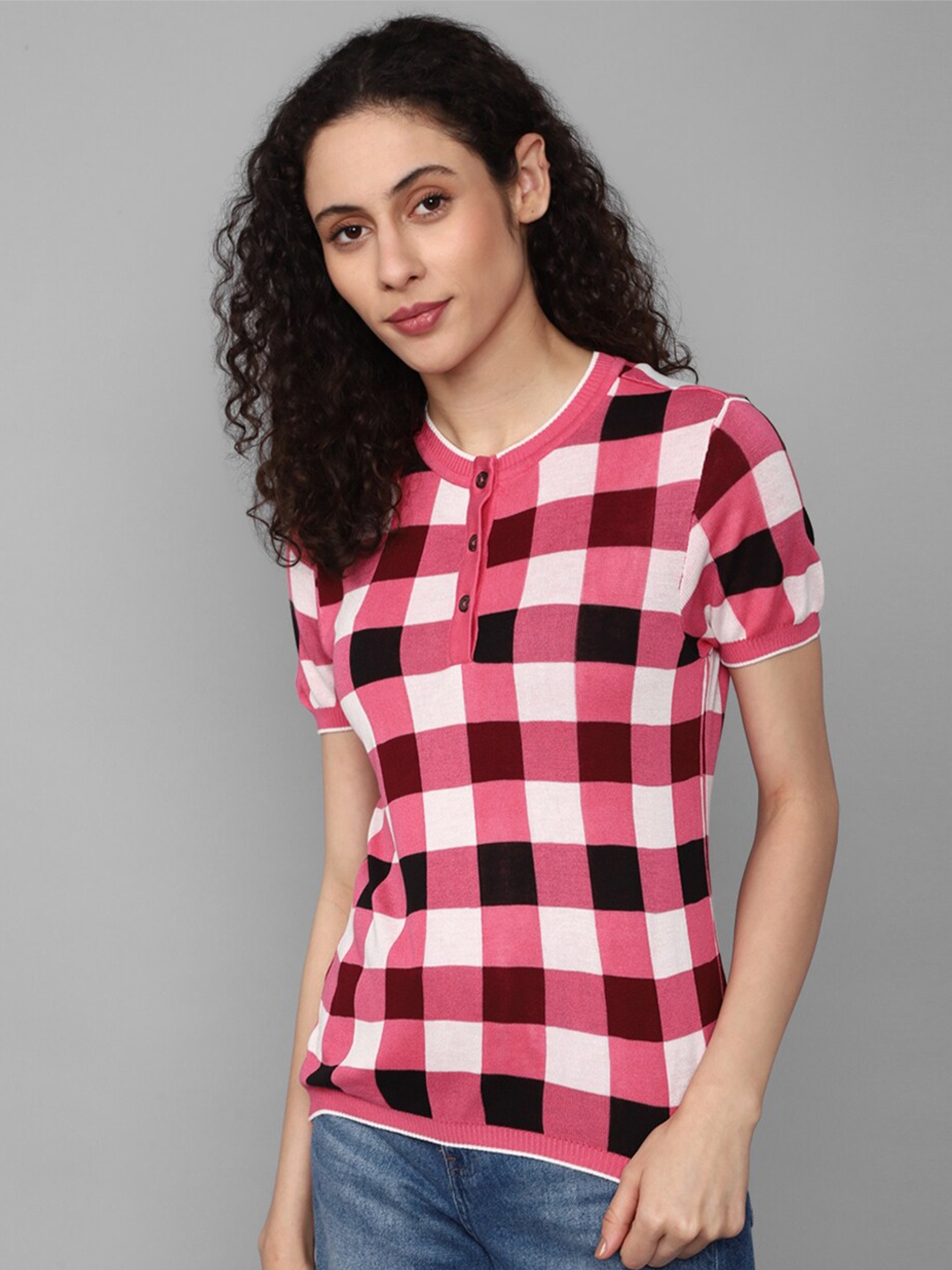 

Allen Solly Woman Checked Regular Top, Pink
